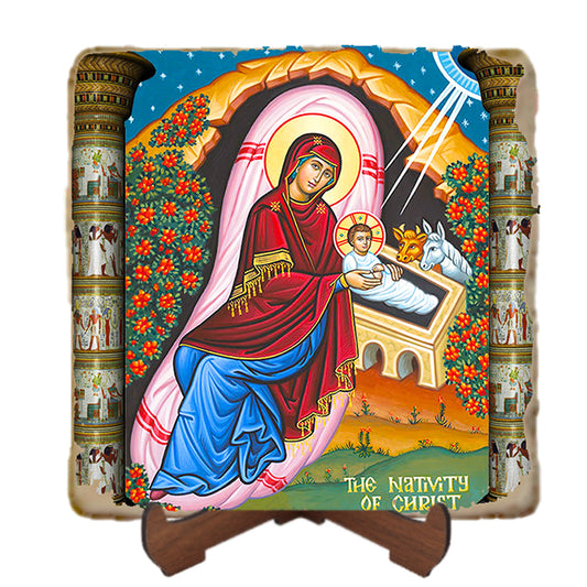 The Nativity of Christ Icon,Marble Icon,Handmade,Prayer gift,Christian Icon