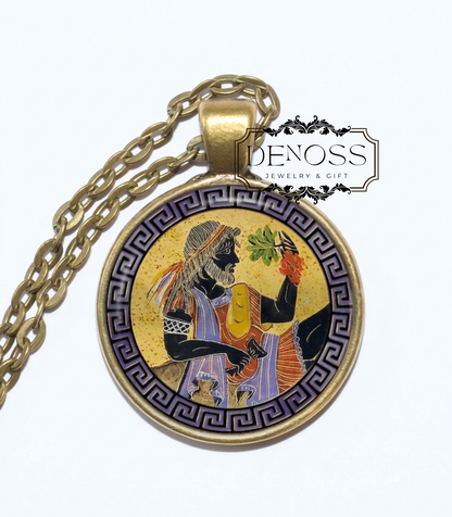 DIONYSUS Necklace,God of Winemaking,God of Fertility,God of Insanity,God of grape-harvest,Greek,Mythology,Glass pendant