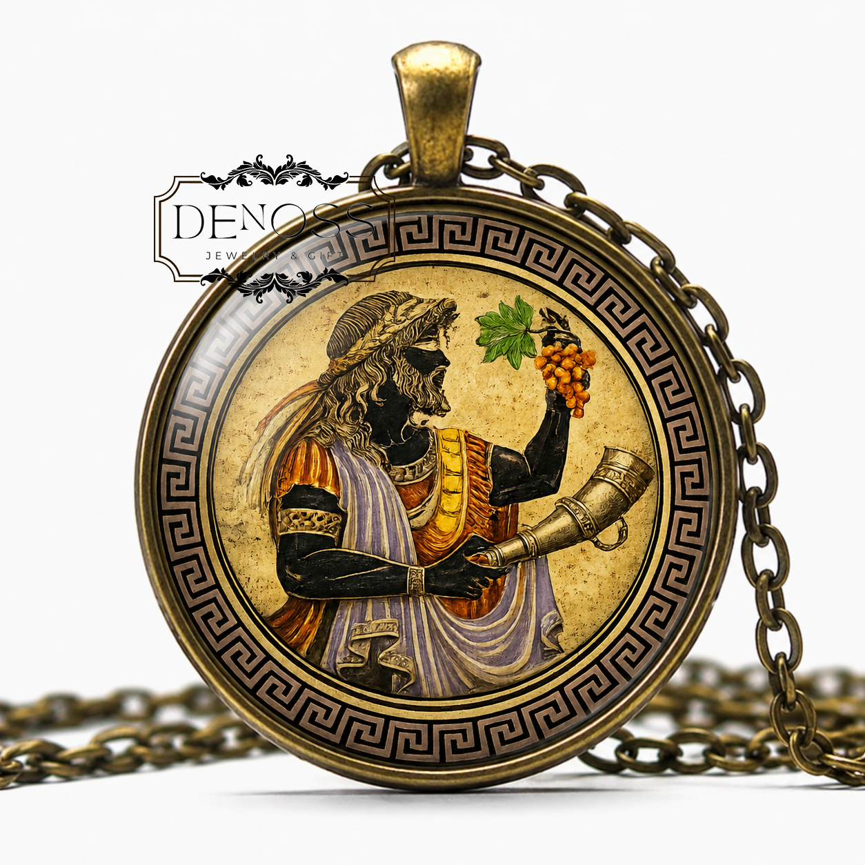 DIONYSUS Necklace,God of Winemaking,God of Fertility,God of Insanity,God of grape-harvest,Greek,Mythology,Glass pendant