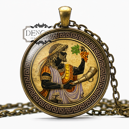 DIONYSUS Necklace,God of Winemaking,God of Fertility,God of Insanity,God of grape-harvest,Greek,Mythology,Glass pendant