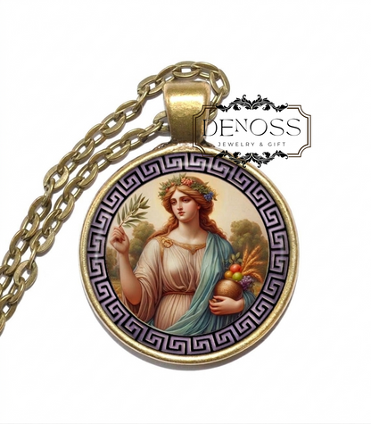EIRENE Necklace,Goddess of Peace,Greek,Mythology,Horae,Goddesses of the Seasons,Glass Pendant