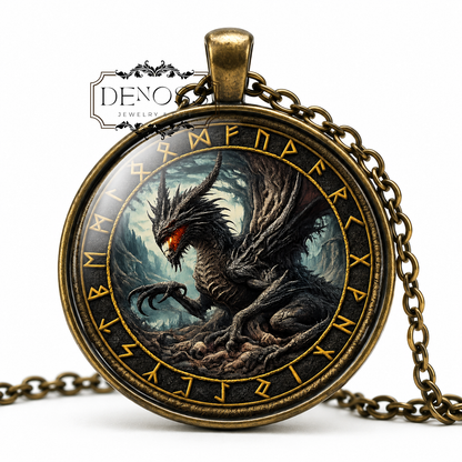 NIÐHÖGGR Necklace,Nidhogg,Dragon,Serpent,Asatru,Vikings,Yggdrasil,Old Norse,Mythology,Chaos,Destruction,Glass Pendant Necklace