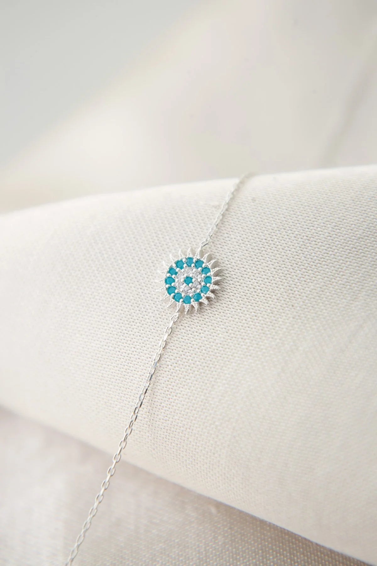 925 Sterling Silver Rhodium Plated Turquoise Sun Bracelet