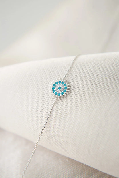 925 Sterling Silver Rhodium Plated Turquoise Sun Bracelet