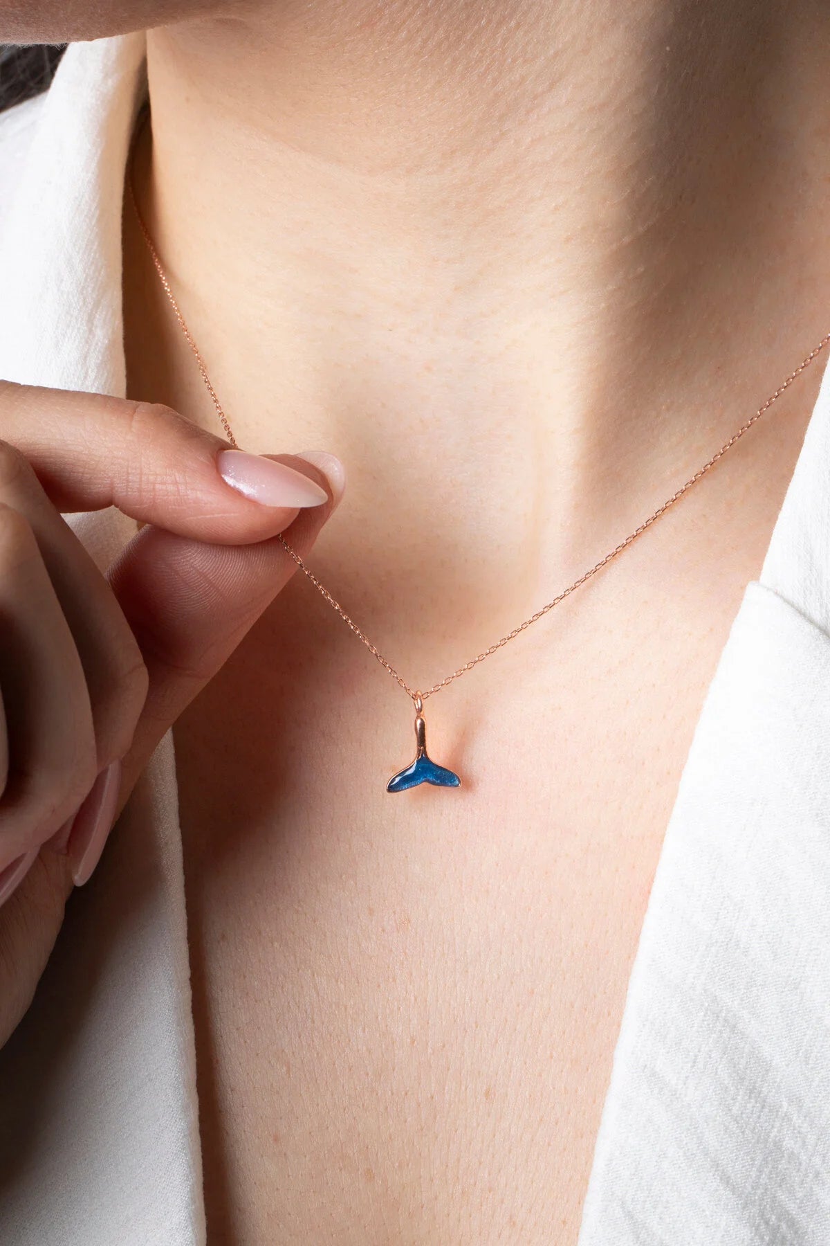 Blue Enamel Mermaid  Necklace 925 Sterling Silver