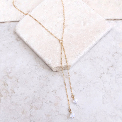 White Crystals Silver Lariat Necklace