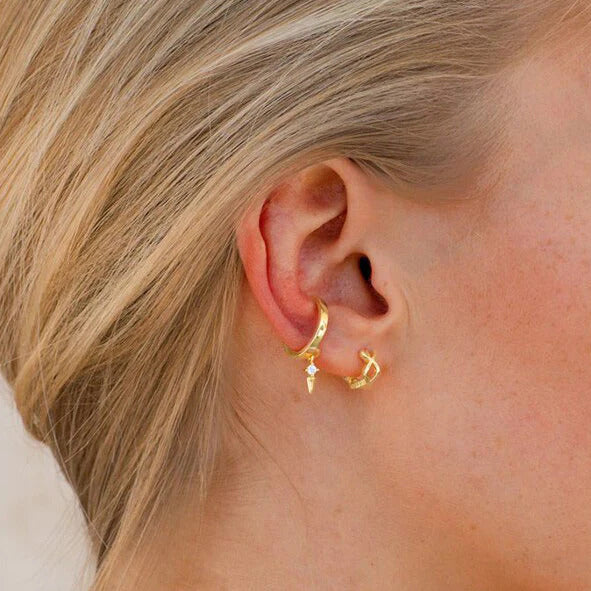 Dainty 1 Piece Triangle Spike CZ Charm Huggie Hoop Earring