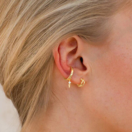 Dainty 1 Piece Triangle Spike CZ Charm Huggie Hoop Earring