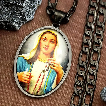 Virgin Mary Hold Pray Beads Chain,Christian Necklace,Religious Gift Jewelry