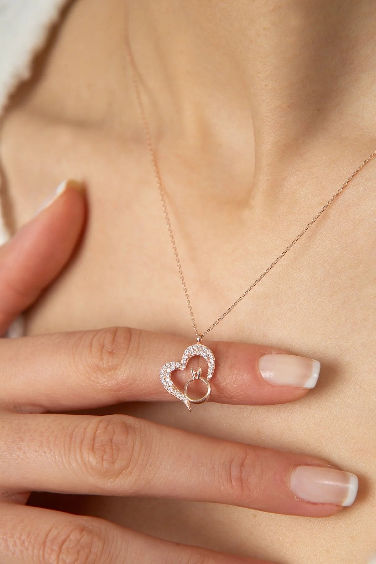 Women's  Ring Heart 925 Sterling Silver Necklace