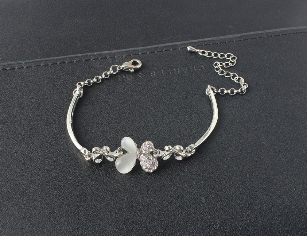 Butterfly Women’s Bracelet with White Gold Zircon Stone