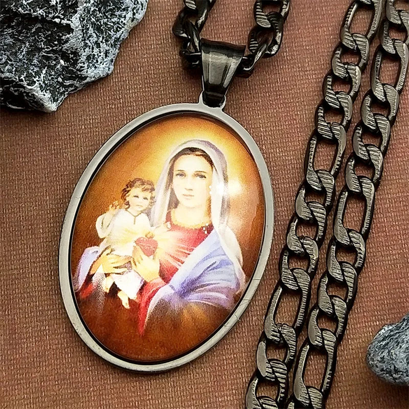 Virgin Mary With Baby Jesus Christian Gift Necklace
