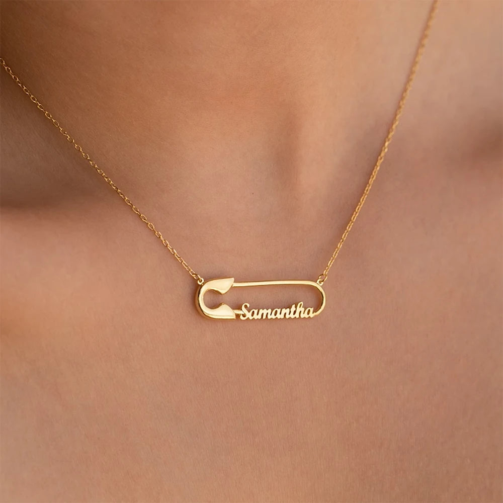 Custom Double Name Paper Clip Pendant Necklace