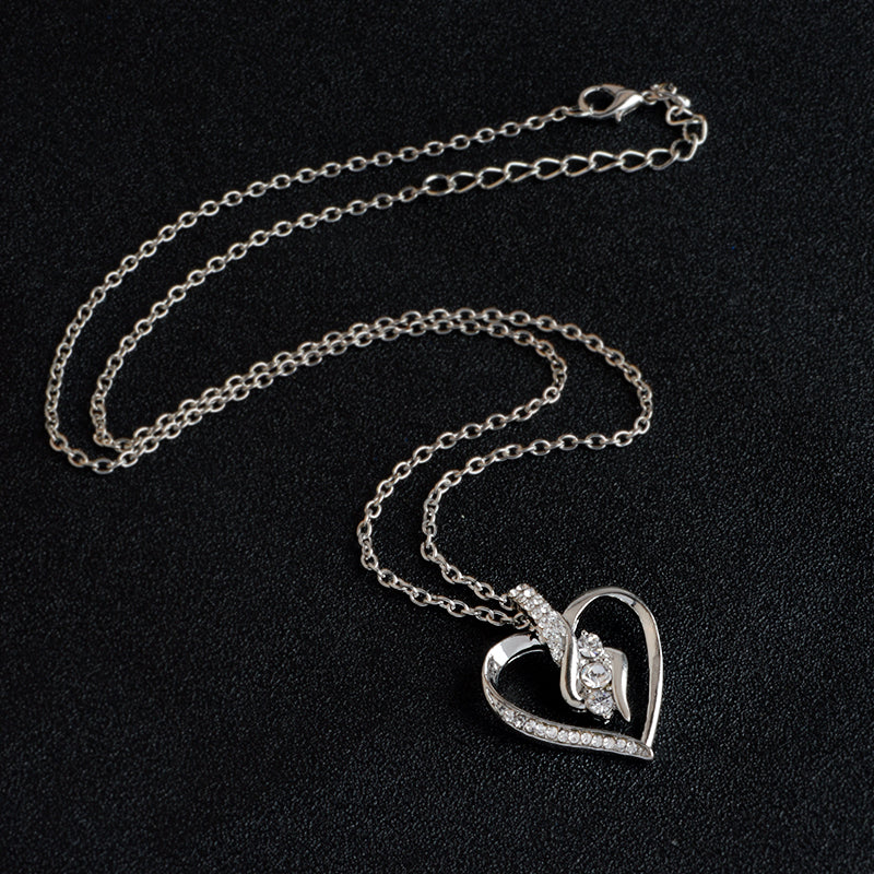 Elegant Diamond Heart Silver Necklace