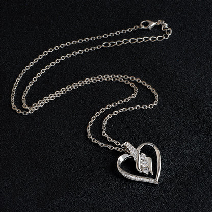 Elegant Diamond Heart Silver Necklace