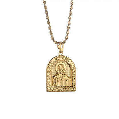 Gold Color Jesus Portrait Pendant Necklace,Christian Necklace