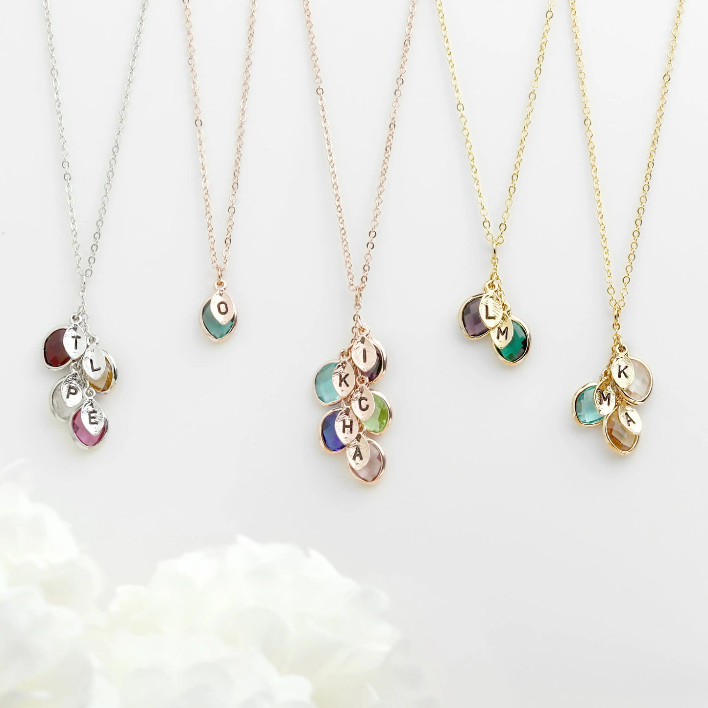 Personalized Letter Leaf Necklace With Birthstones