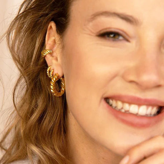 Dainty Cabled Chunky Huggie Hoop Earrings