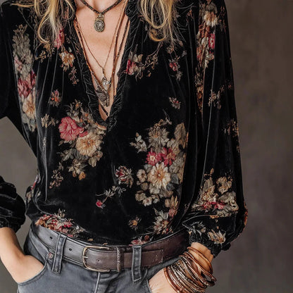 Velvet Printed Retro Pullover Top
