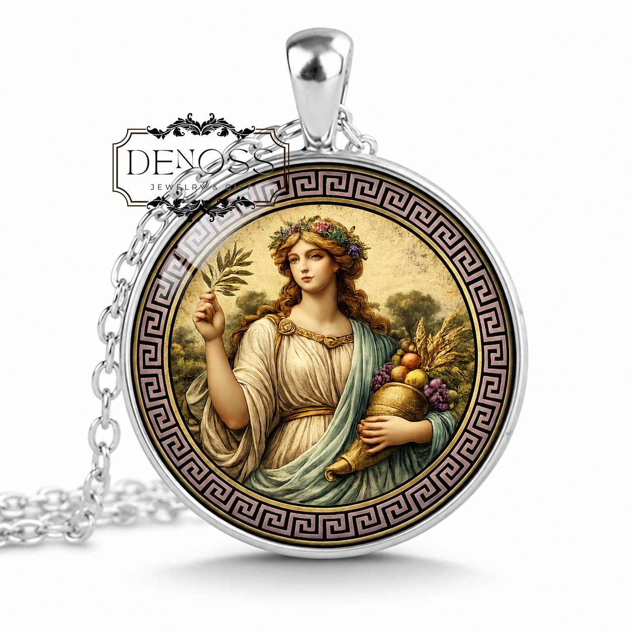 EIRENE Necklace,Goddess of Peace,Greek,Mythology,Horae,Goddesses of the Seasons,Glass Pendant