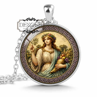 EIRENE Necklace,Goddess of Peace,Greek,Mythology,Horae,Goddesses of the Seasons,Glass Pendant