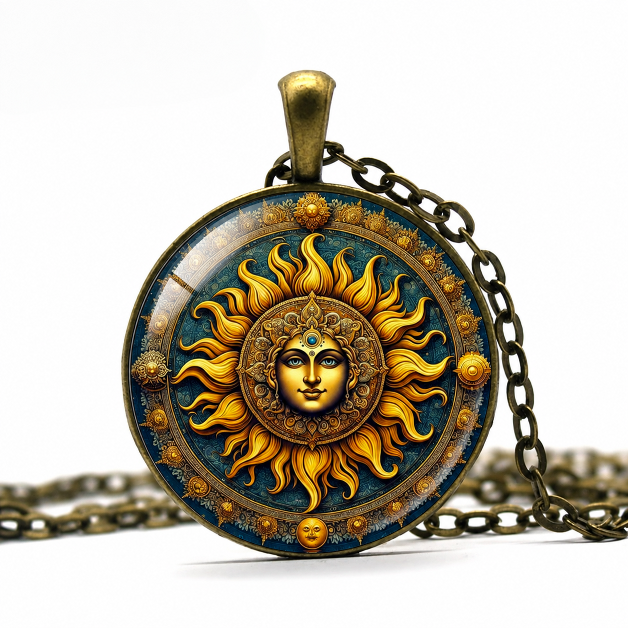 Radiant Sun Face Pendant Necklace,Celestial Golden Sun Jewelry