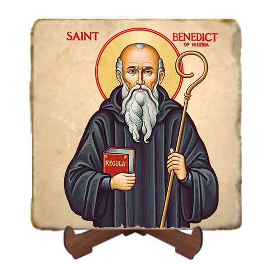 St.Benedict Icon,Men Saints,Marble Icon,Handmade,Prayer gift,Christian Icon