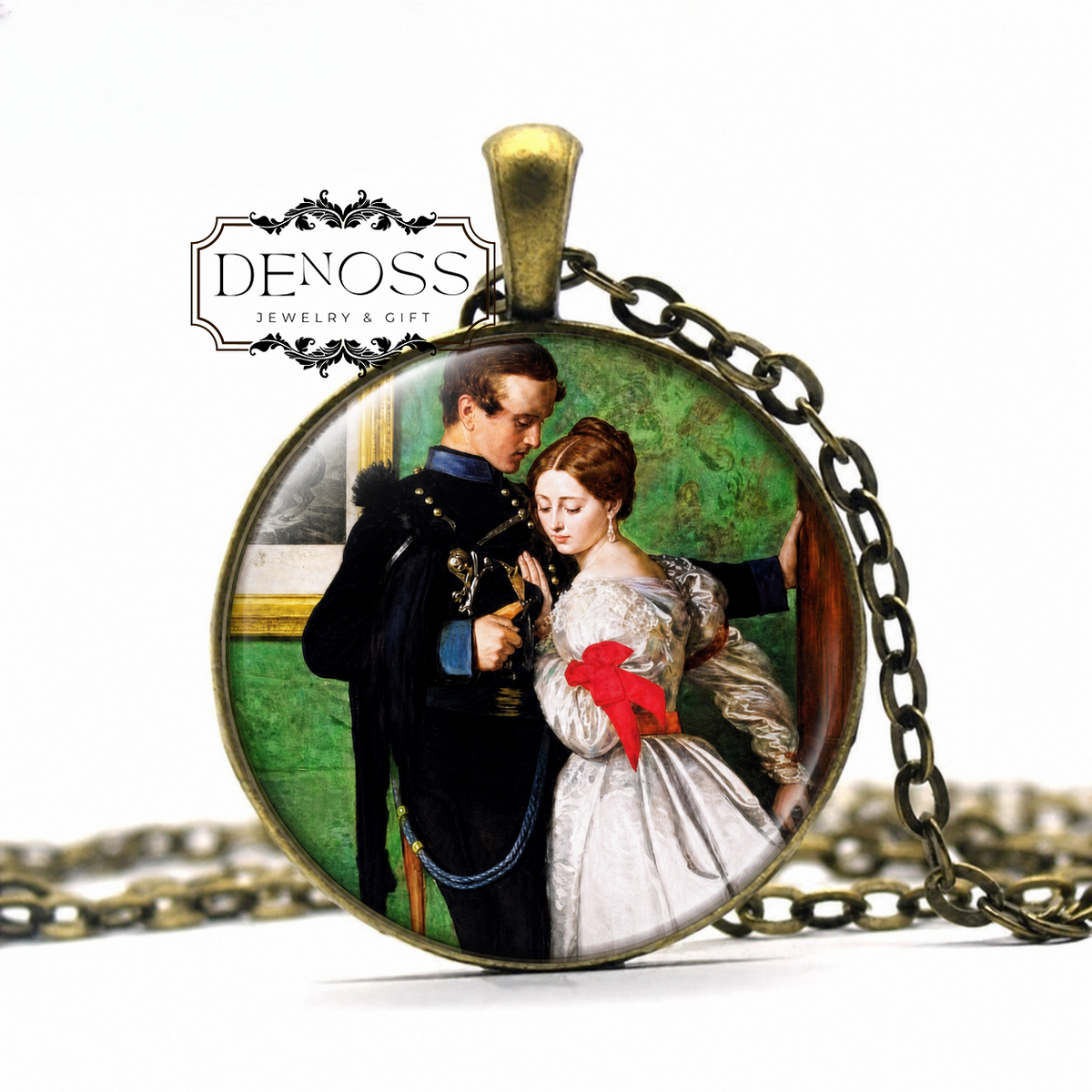 Black Brunswicker Art Pendant Necklace,John Everett Millais Pre-Raphaelite Jewelry