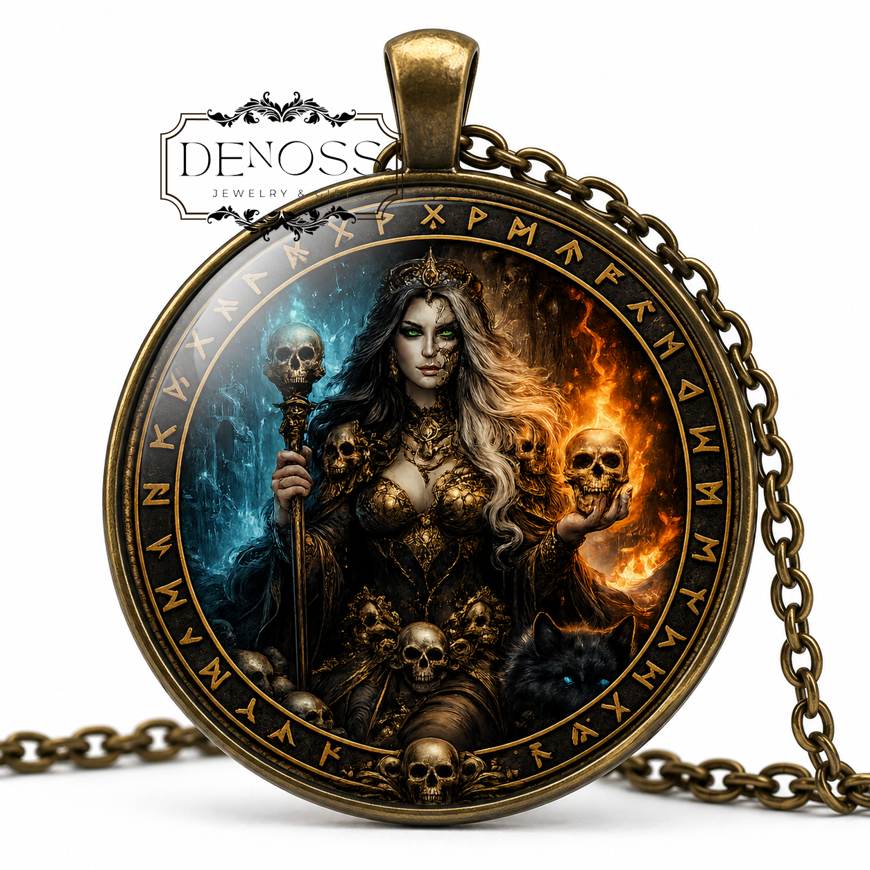 Norse Goddess Hel Viking Rune Necklace,Underworld Queen Amulet,Norse Mythology Jewelry
