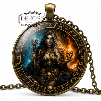 Norse Goddess Hel Viking Rune Necklace,Underworld Queen Amulet,Norse Mythology Jewelry
