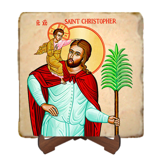 St.Christopher Icon,Men Saints,Marble Icon,Handmade,Prayer gift,Christian Icon