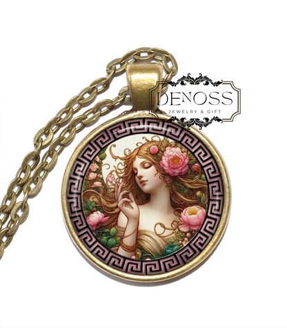 EOS Necklace,Goddess of the Dawn,Rosy-fingered,Greek,Art Pendant Necklace,Glass Pendant