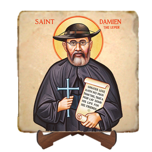 St.Damien of Molokai Icon,Men Saints,Marble Icon,Handmade,Prayer gift,Christian Icon