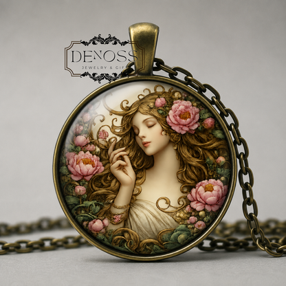 EOS Necklace,Goddess of the Dawn,Rosy-fingered,Greek,Art Pendant Necklace,Glass Pendant
