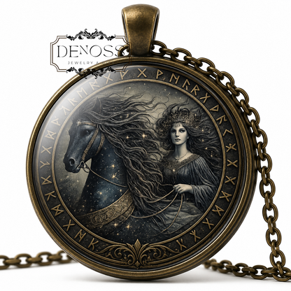 NÓTT Necklace,Norse,Goddess of the Night,Personification of the Night,Hrímfaxi,Mystery,Natural Cycles