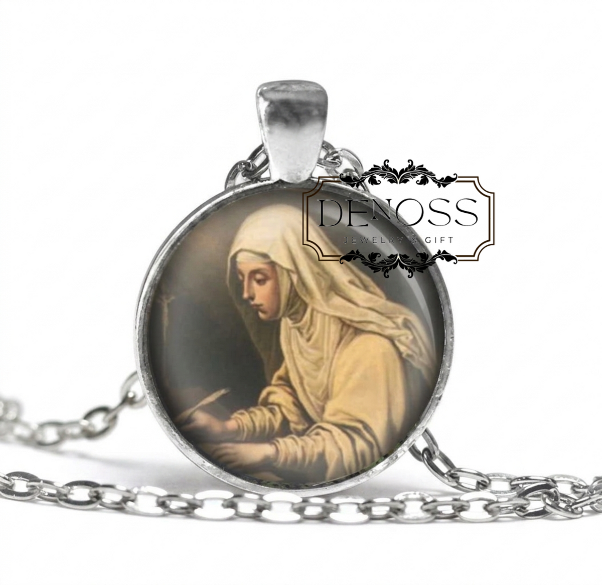 Handmade St Catherine Ricci Pewter Necklace,Patron Saint Pendant