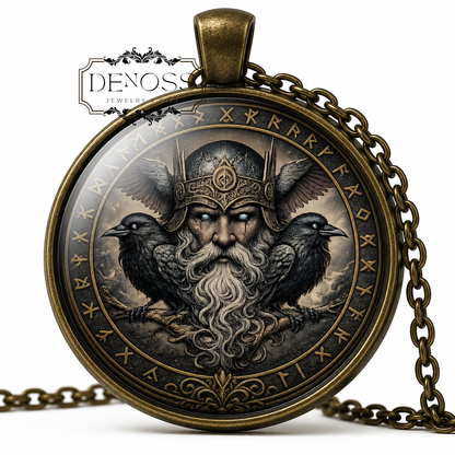 ODIN Necklace Norse God,God of Wisdom,Death Magic,Vikings,Scandinavian Symbol,Art Pendant Necklace,Glass Pendant,Handmade Jewelry
