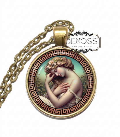 EPIONE Necklace,Goddess of Soothing Pain,Greek, Mythology,Comfort,Relief,Healing,Medical Care,Easing Pain,Glass Pendant
