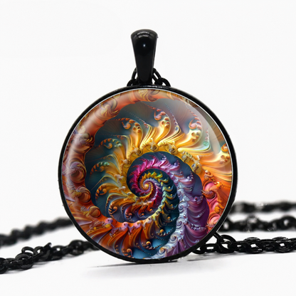 Sun Spiral Fractal necklace,fractal art necklace Sun pendant necklace