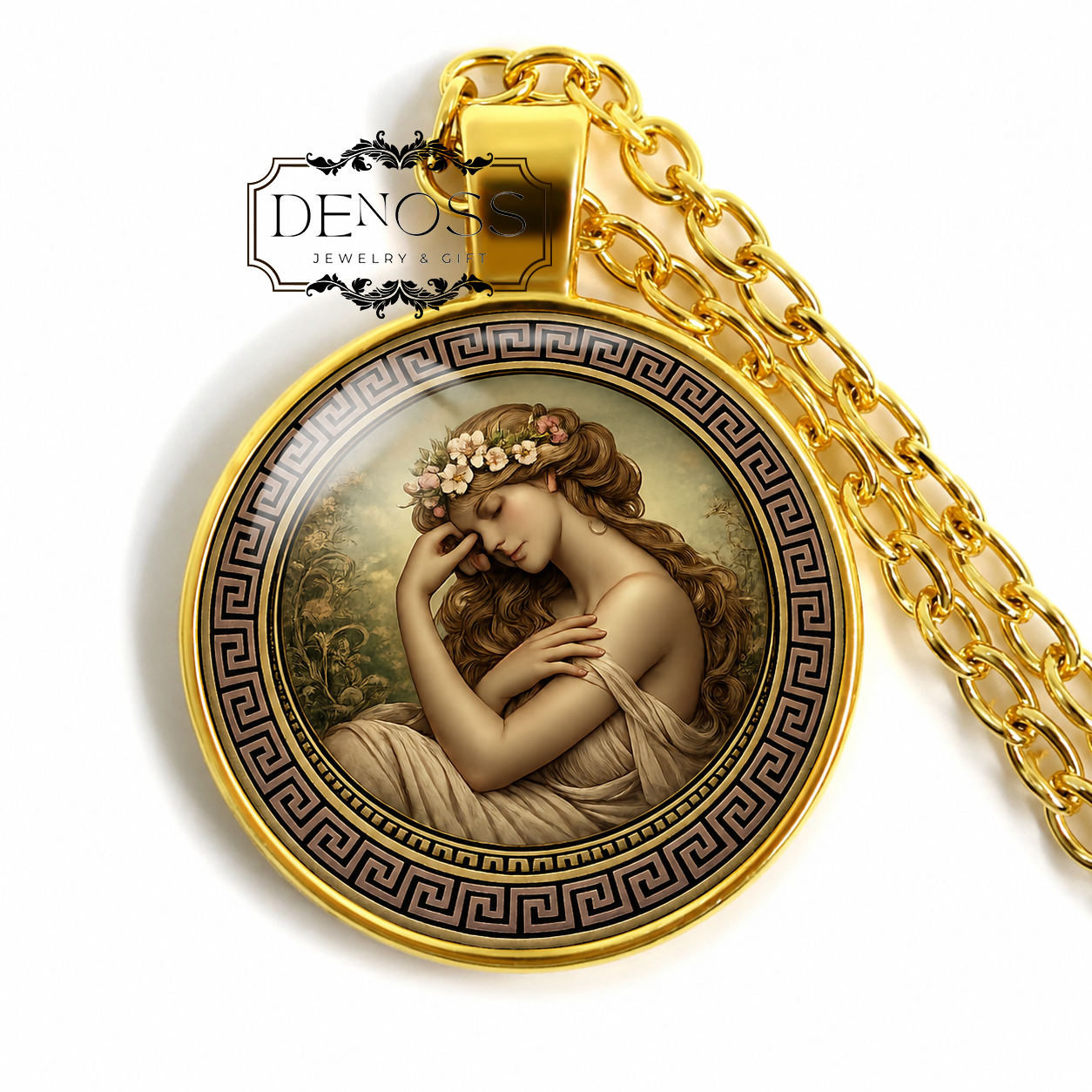 EPIONE Necklace,Goddess of Soothing Pain,Greek,Mythology,Comfort,Relief,Healing, Medical Care,Easing Pain,Glass Pendant