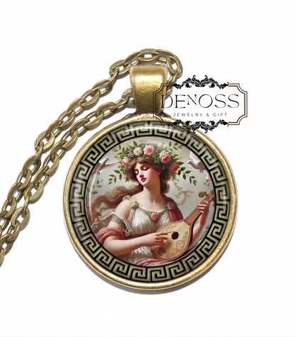 ERATO Necklace,Muse, Goddess of Erotic And Lyrical Poetry,Lyric Poetry,Erotic Poetry,Mimic Imitation,Greek,Glass Pendant