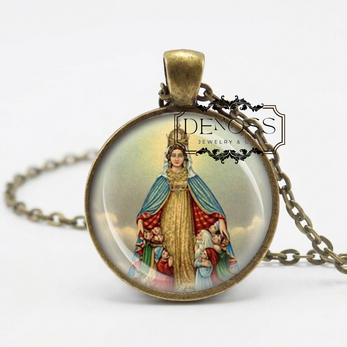 Madonna of Monte Berico Catholic Necklace,Medal Mary w Children Religious Pendant Protect