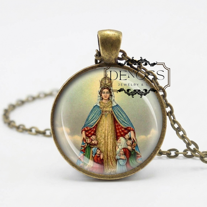 Madonna of Monte Berico Catholic Necklace,Medal Mary w Children Religious Pendant Protect