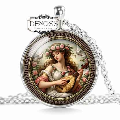ERATO Necklace,Muse,Goddess of Erotic And Lyrical Poetry,Lyric Poetry,Erotic Poetry Mimic Imitation,Greek,Glass Pendant