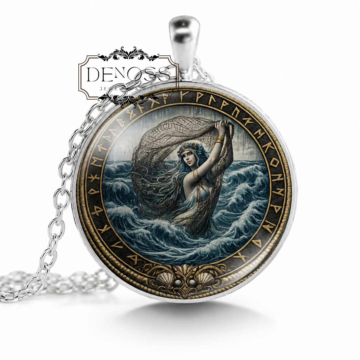RAN Necklace,Goddess of the Sea,Wife of Aegir,Asatru,Vikings,Capturing Sailors, Underwater Realm,Old Norse,Mythology,Glass pendant