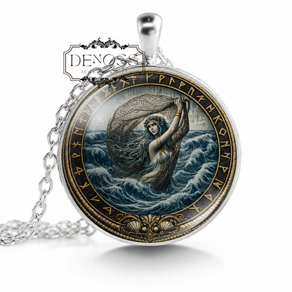 RAN Necklace,Goddess of the Sea,Wife of Aegir,Asatru,Vikings,Capturing Sailors, Underwater Realm,Old Norse,Mythology,Glass pendant