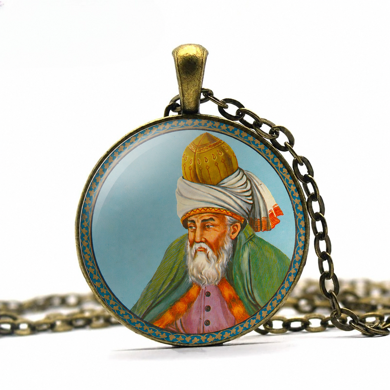 RUMI Necklace, Mevlana Celalettini Rumī, Anatolia,Sufi Mystic,Poet,Scholar,Theologian, Glass Pendant Necklace