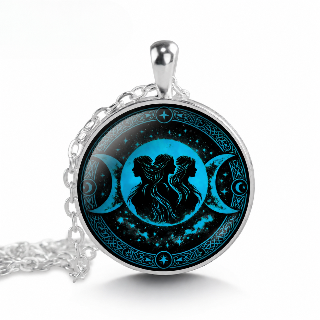 Triple Moon Goddess Pendant Necklace,Celestial Wiccan Necklace,Pagan Jewelry