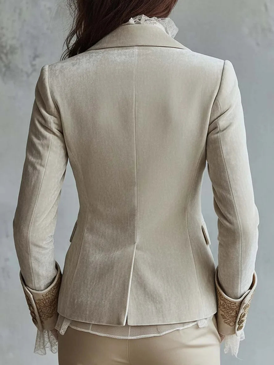 Gold Velvet Floral Print Bell Sleeve Jacket