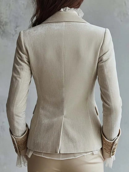 Gold Velvet Floral Print Bell Sleeve Jacket